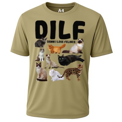 DILF Damn I Love Felines Funny Cat Kitty Lover Performance Shirt