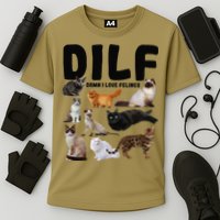 DILF Damn I Love Felines Funny Cat Kitty Lover Cooling Performance Crew T-Shirt
