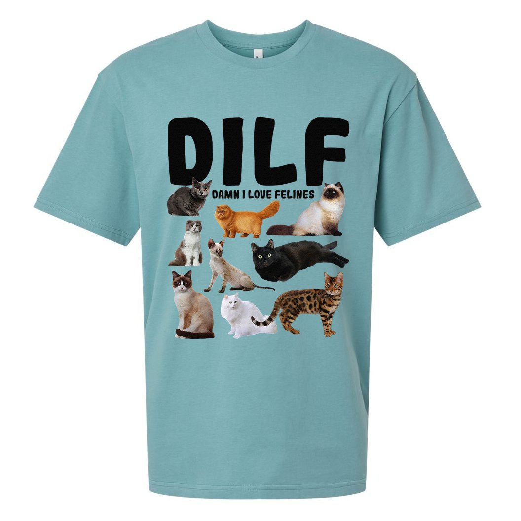 DILF Damn I Love Felines Funny Cat Kitty Lover Sueded Cloud Jersey T-Shirt