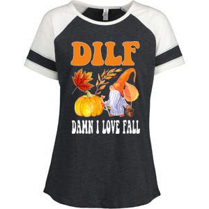 DILF Damn I Love Fall Funny Autumn Thanksgiving Enza Ladies Jersey Colorblock Tee