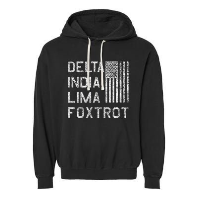 Dilf Delta India Lima Foxtrot Us Flag American Patriot Garment-Dyed Fleece Hoodie