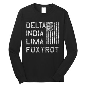 Dilf Delta India Lima Foxtrot Us Flag American Patriot Long Sleeve Shirt