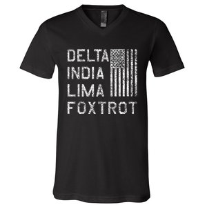 Dilf Delta India Lima Foxtrot Us Flag American Patriot V-Neck T-Shirt