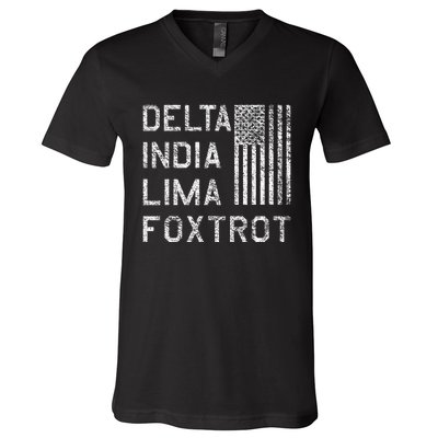 Dilf Delta India Lima Foxtrot Us Flag American Patriot V-Neck T-Shirt