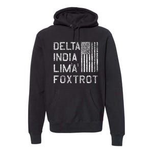 Dilf Delta India Lima Foxtrot Us Flag American Patriot Premium Hoodie