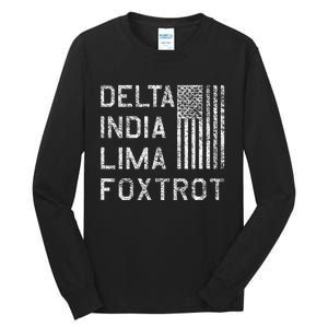 Dilf Delta India Lima Foxtrot Us Flag American Patriot Tall Long Sleeve T-Shirt