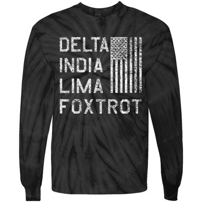 Dilf Delta India Lima Foxtrot Us Flag American Patriot Tie-Dye Long Sleeve Shirt