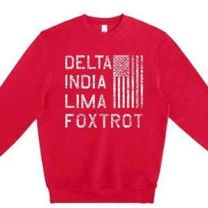 Dilf Delta India Lima Foxtrot Us Flag American Patriot Premium Crewneck Sweatshirt