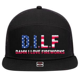 DILF Damn I Love Fireworks Labor Day 7 Panel Mesh Trucker Snapback Hat