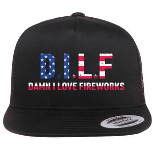 DILF Damn I Love Fireworks Labor Day Flat Bill Trucker Hat