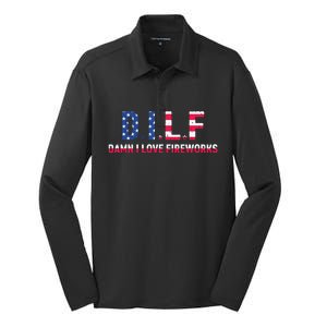 DILF Damn I Love Fireworks Labor Day Silk Touch Performance Long Sleeve Polo