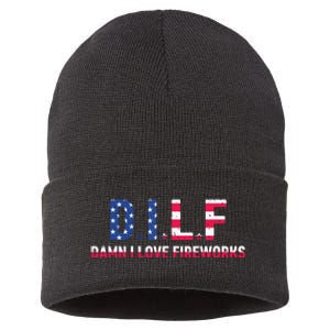 DILF Damn I Love Fireworks Labor Day Sustainable Knit Beanie