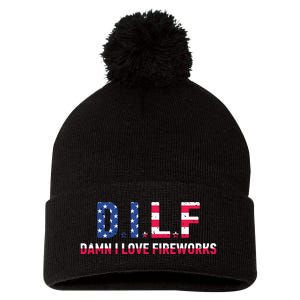 DILF Damn I Love Fireworks Labor Day Pom Pom 12in Knit Beanie