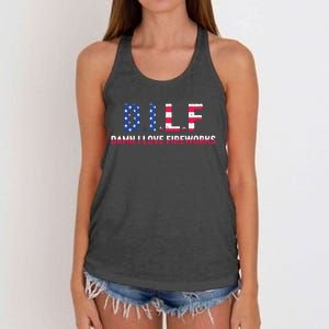 DILF Damn I Love Fireworks Labor Day Women's Knotted Racerback Tank