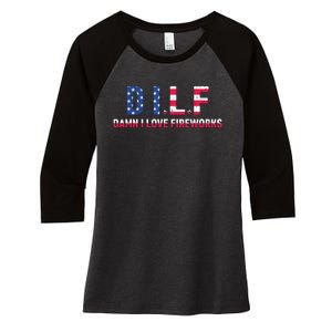 DILF Damn I Love Fireworks Labor Day Women's Tri-Blend 3/4-Sleeve Raglan Shirt