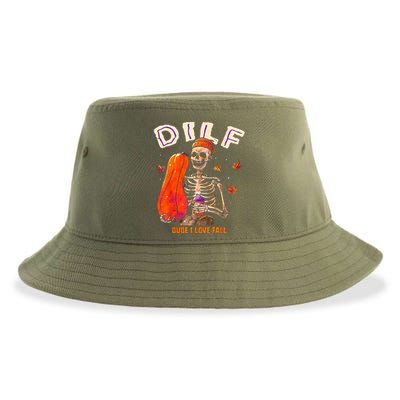 Dilf Dude I Love Fall Skeleton Pumpkin Halloween Customs Sustainable Bucket Hat