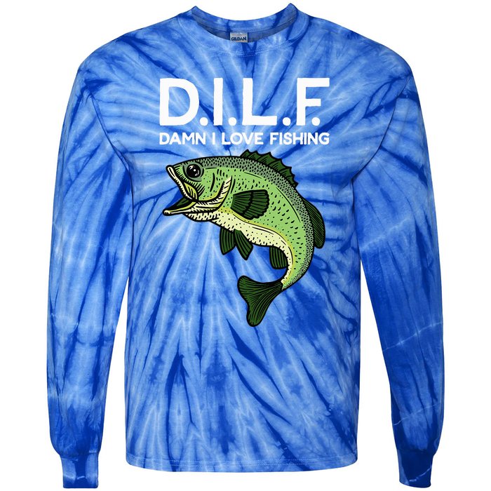 D.I.L.F Damn I Love Fishing Tie-Dye Long Sleeve Shirt