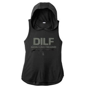 DILF Damn I Love Firearms Funny Ladies PosiCharge Tri-Blend Wicking Draft Hoodie Tank