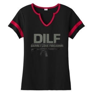 DILF Damn I Love Firearms Funny Ladies Halftime Notch Neck Tee