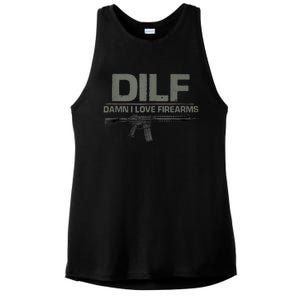 DILF Damn I Love Firearms Funny Ladies PosiCharge Tri-Blend Wicking Tank