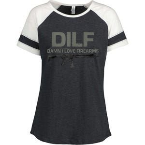 DILF Damn I Love Firearms Funny Enza Ladies Jersey Colorblock Tee