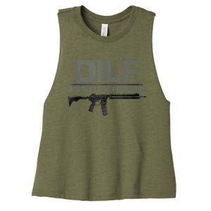 DILF Damn I Love Firearms Funny Women's Racerback Cropped Tank