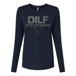 DILF Damn I Love Firearms Funny Womens Cotton Relaxed Long Sleeve T-Shirt