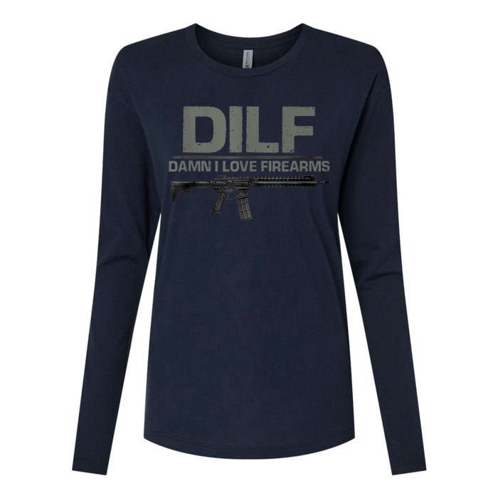 DILF Damn I Love Firearms Funny Womens Cotton Relaxed Long Sleeve T-Shirt