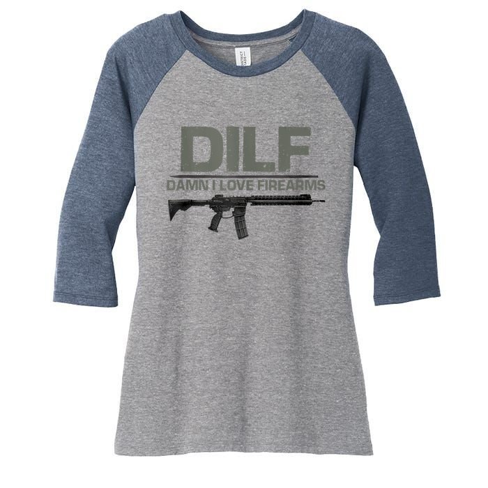 DILF Damn I Love Firearms Funny Women's Tri-Blend 3/4-Sleeve Raglan Shirt