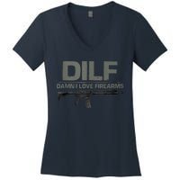 DILF Damn I Love Firearms Funny Women's V-Neck T-Shirt