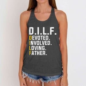 DILF Devoted Involved Loving Father D.I.L.F. Fathers Day Dad Women's Knotted Racerback Tank