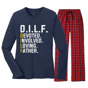 DILF Devoted Involved Loving Father D.I.L.F. Fathers Day Dad Women's Long Sleeve Flannel Pajama Set 