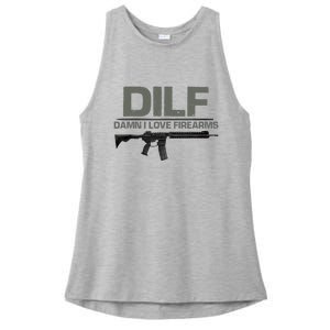 DILF Damn I Love Firearms Funny Ladies PosiCharge Tri-Blend Wicking Tank