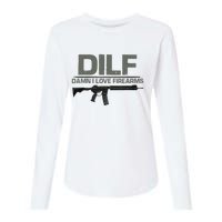 DILF Damn I Love Firearms Funny Womens Cotton Relaxed Long Sleeve T-Shirt