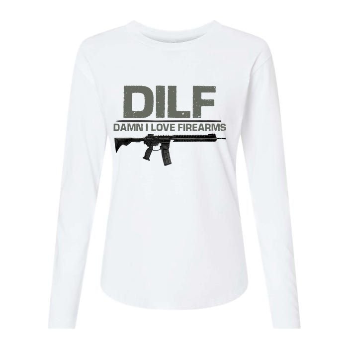 DILF Damn I Love Firearms Funny Womens Cotton Relaxed Long Sleeve T-Shirt