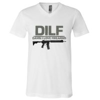 DILF Damn I Love Firearms Funny V-Neck T-Shirt