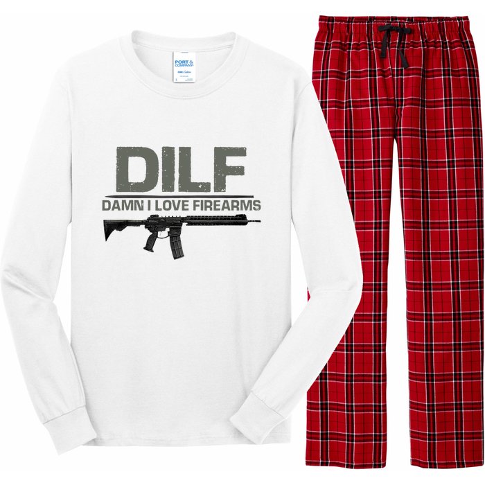 DILF Damn I Love Firearms Funny Long Sleeve Pajama Set