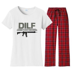 DILF Damn I Love Firearms Funny Women's Flannel Pajama Set