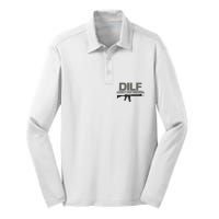 DILF Damn I Love Firearms Funny Silk Touch Performance Long Sleeve Polo