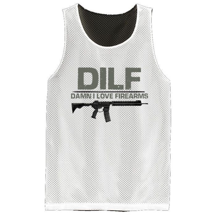 DILF Damn I Love Firearms Funny Mesh Reversible Basketball Jersey Tank