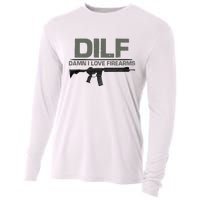 DILF Damn I Love Firearms Funny Cooling Performance Long Sleeve Crew