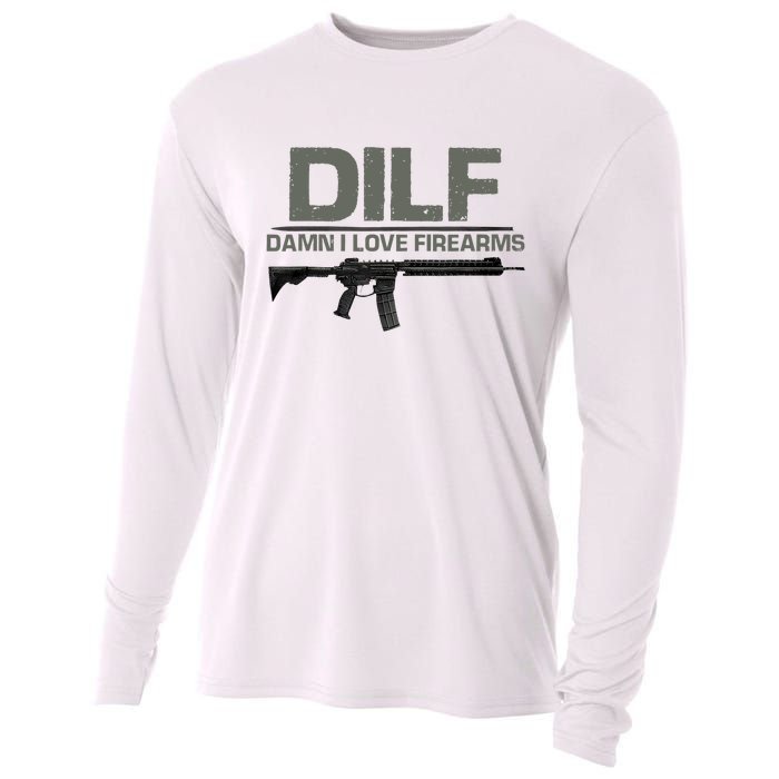 DILF Damn I Love Firearms Funny Cooling Performance Long Sleeve Crew