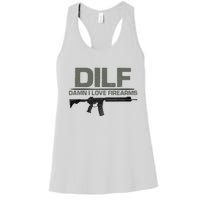 DILF Damn I Love Firearms Funny Women's Racerback Tank