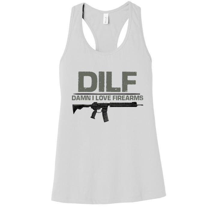 DILF Damn I Love Firearms Funny Women's Racerback Tank