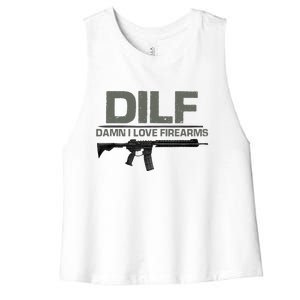 DILF Damn I Love Firearms Funny Women's Racerback Cropped Tank