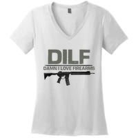 DILF Damn I Love Firearms Funny Women's V-Neck T-Shirt