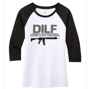 DILF Damn I Love Firearms Funny Women's Tri-Blend 3/4-Sleeve Raglan Shirt