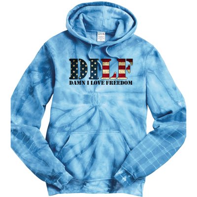 DILF Damn I Love Freedom Funny Patriotic USA Flag Tie Dye Hoodie