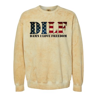 DILF Damn I Love Freedom Funny Patriotic USA Flag Colorblast Crewneck Sweatshirt