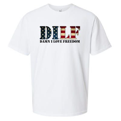 DILF Damn I Love Freedom Funny Patriotic USA Flag Sueded Cloud Jersey T-Shirt